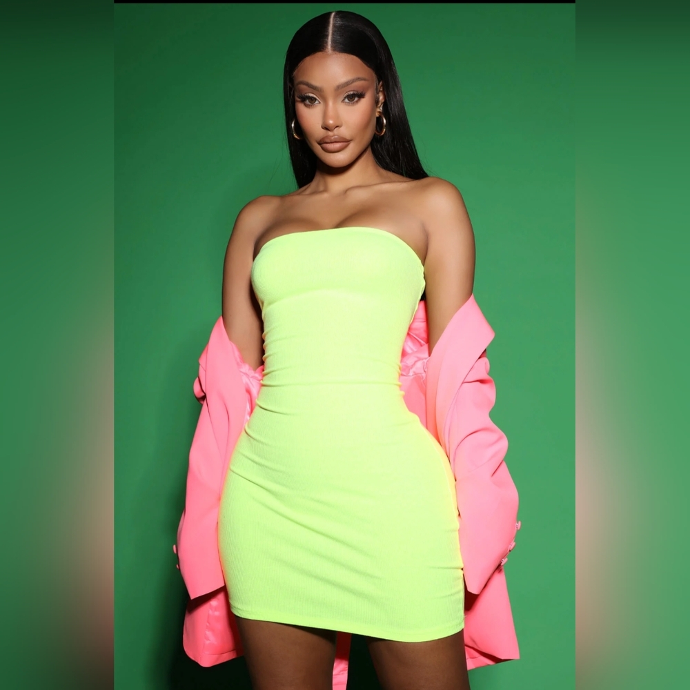 Neon yellow tube dress